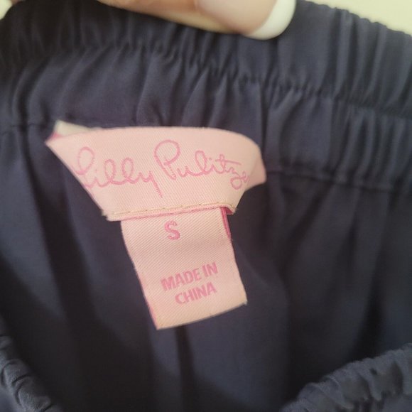 Lilly Pulitzer Dress Women S Sanilla Off The Shoulder Silk Navy Bell Sleeve Mini - Picture 4 of 14